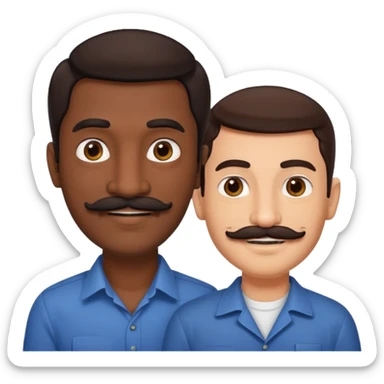 Gay couple. Tall dark indian man with mustache and shorter white man with dark brown hair. sticker