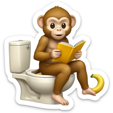 Monkey eating a banana and reading a comic while on the toilet sticker