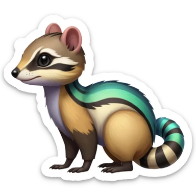 Colorful black and iridescent Cacomistle-Numbat-Ferret-hybrid-fusion-animal-creature, full body  sticker