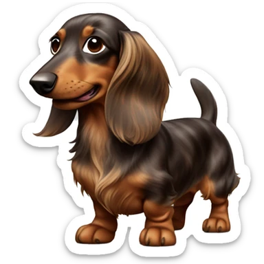 cheerful long-haired brown marble dachshund in full height on the side sticker