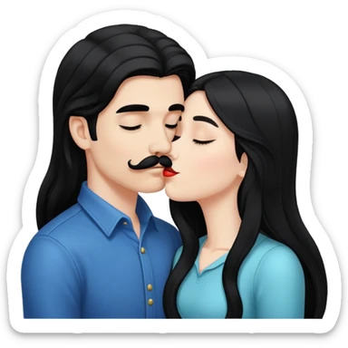White boy with black mustache kissing white girl with long black hair sticker