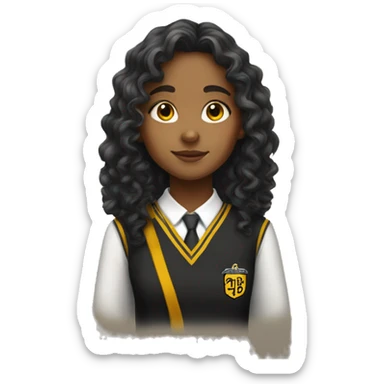  girl with long curly hair wearing Hufflepuff school uniform sticker