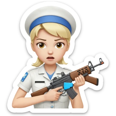 angry blonde nurse with an assault rifle sticker