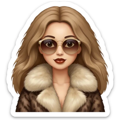 Beautiful realistic long hair light brunette mob wife with fur coat Sun Glasses sticker