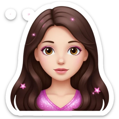pink sparkles emoji of a long hair brunette sticker