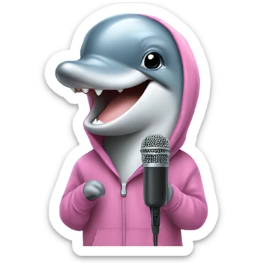 Dolphin wearing a hoodie singing with a microphone  sticker