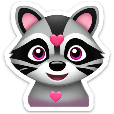 raccoon with pink eyes and a heart in his hands sticker
