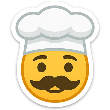 face with chef hat and mustache emoji, digital illustration sticker