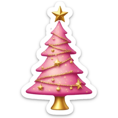 pink christmas tree with gold ornaments and a star sticker