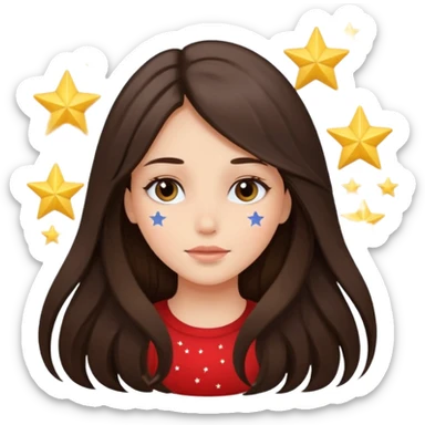 brunette long hair girl with stars instead of eyes on face  sticker