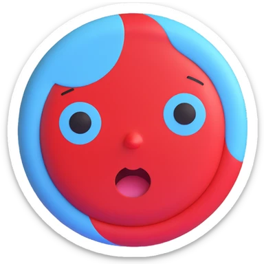circle with jealous expression, baby blue and red colors, Microsoft 3D Fluent style sticker