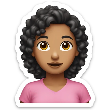 tan girl with black curly hair and pink shirt  sticker