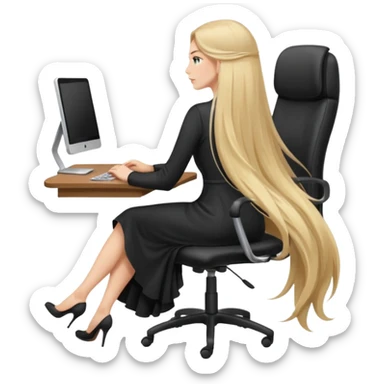 Woman from the Back of head with long hair sitting on an office chair sticker