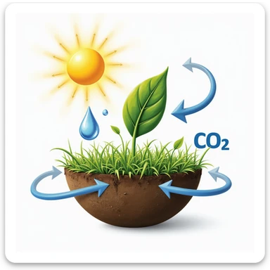 highly realistic detailed scientific diagram of photosynthesis with leaf, sun, water droplets, and CO2 arrows, accurate scientific elements, no background, transparent background sticker