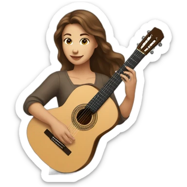 woman brown hair playing classical guitar sticker