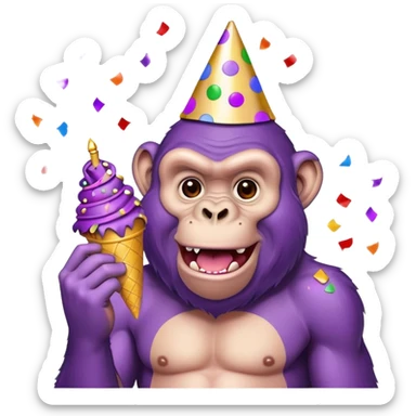 purple ape with birthday cone and cobfetti sticker