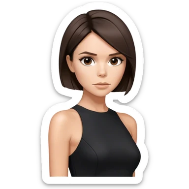 Victoria Beckham with dark brown hair in a short bob cut wearing a short black bodycon dress sticker