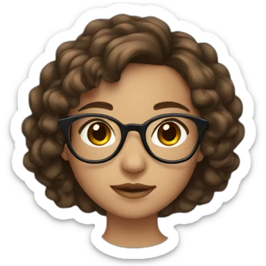 Girl with brown wavy hair, brown eyes, and black round glasses sticker