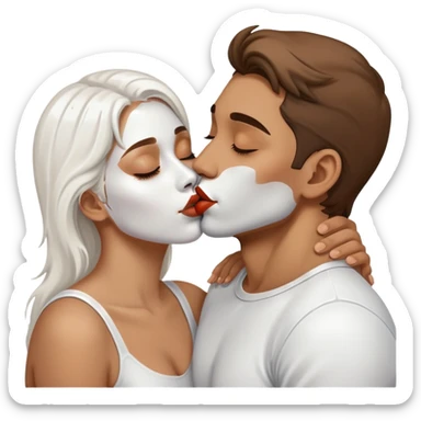 Man kissing a woman covered in white paint  sticker
