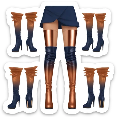 Realistic pair of navy to copper ombre thigh high boots with spike heels. sticker