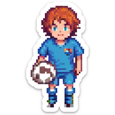 boy playing football, pixel art style sticker