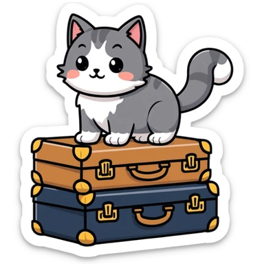 Cat riding a suitcase  sticker