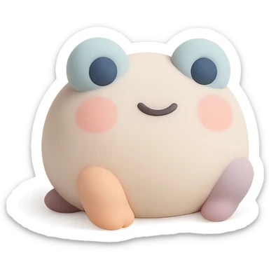a mochi shaped like a frog, with tiny limbs and blushing cheeks, soft pastel palette sticker