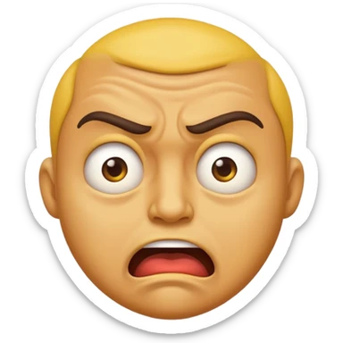 A Classic emoji, yellow character. Extreme disgust/ confusion. One eyebrow raised, one eyebrow lowered in anger. With a deep sneer on the mouth. sticker