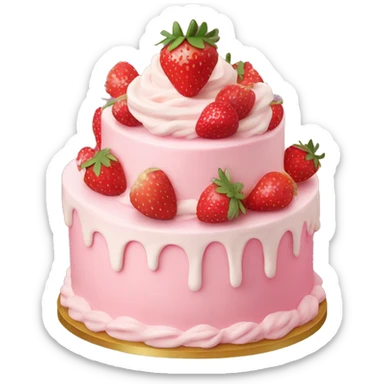 Pink strawberries and cream birthday cake  sticker