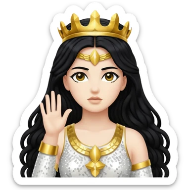 Nike, Goddess of Victory from Gods and Goddesses with long black hair, white and gold sequin outfit sticker