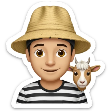 A happy fair skinned Colombian man with a goat tee wearing a Colombian hat that has black horizontal stripes on it sticker