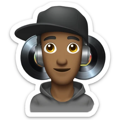 Man wearing cap with vinyl records sticker