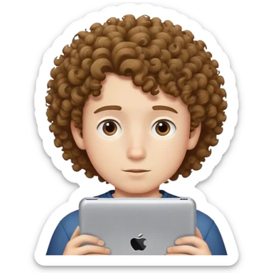 Curly hair boy watching his ipad sticker