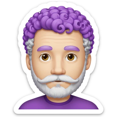 very white bearded and white mustached, violet short curly haired, wearing ear accessories sticker
