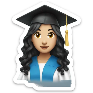 asian girl wearing blue graduation cap with long curly black hair sticker