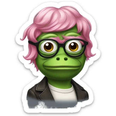 pepe the frog with pink hair and glasse sticker