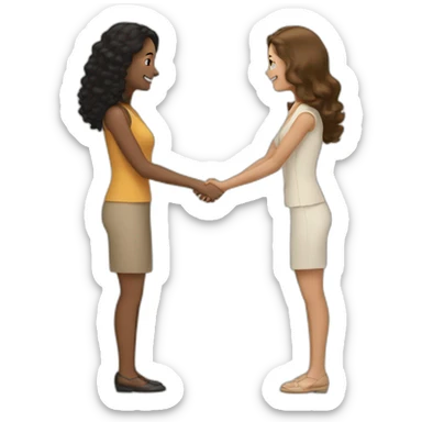tan woman with black curly hair shakes hands with a woman who has straight light brown hair sticker