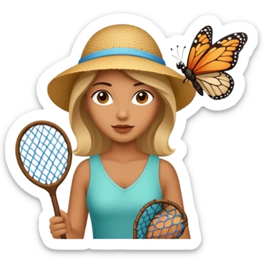 woman holding butterfly net sticker
