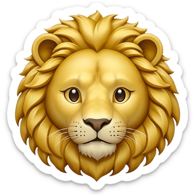 Pièce d’or ronde, style emoji, avec un grand “F” gravé au centre et la tête d’un lion détaillé en arrière‑plan, vue de face, design simple et lisible. sticker