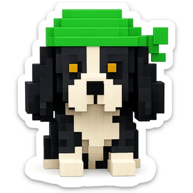 A black and white Russian Cocker Spaniel puppy wearing a green durag, facing forward sticker