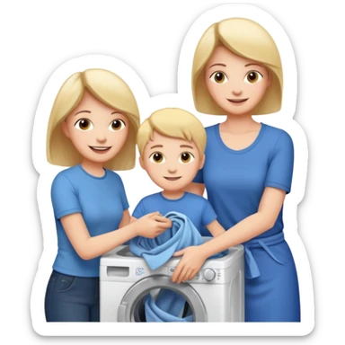 Mother and son putting clothes in the washing machine sticker