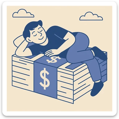 happy person napping on mattress of money sticker