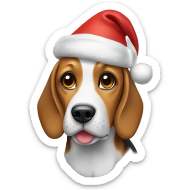 Beagle dog with a Christmas hat sticker