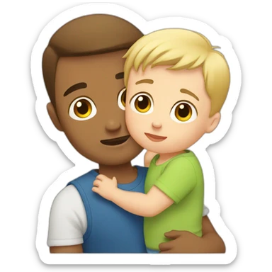 Brown  short hair guy hold short blonde baby boy sticker