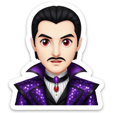 Dracula with black hair, black sequin outfit sticker