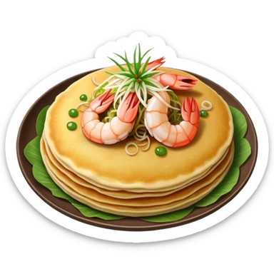 Cinematic Realistic B√°nh x√®o Dish Emoji, depicted as a crispy Vietnamese pancake filled with shrimp, pork, and bean sprouts rendered with dynamic textures and vibrant, appetizing lighting. sticker