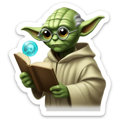 Master Yoda with a Detektiv magnifying glass and a book  sticker