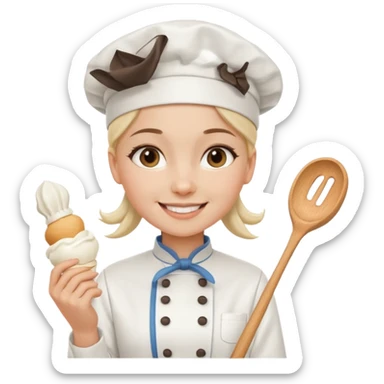Young female baker - wearing a white chef's hat and holding a cream piping bag sticker
