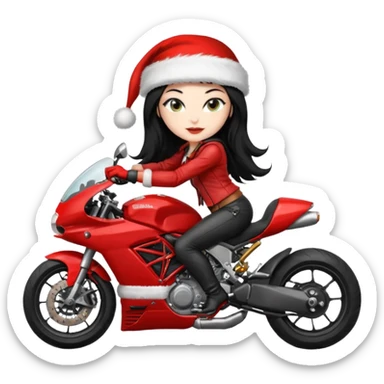 biker girl black long hair moto christmas ducati sticker