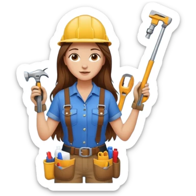 beautiful girl with long brown hair constructing new bathroom area with new shower and amenities  sticker